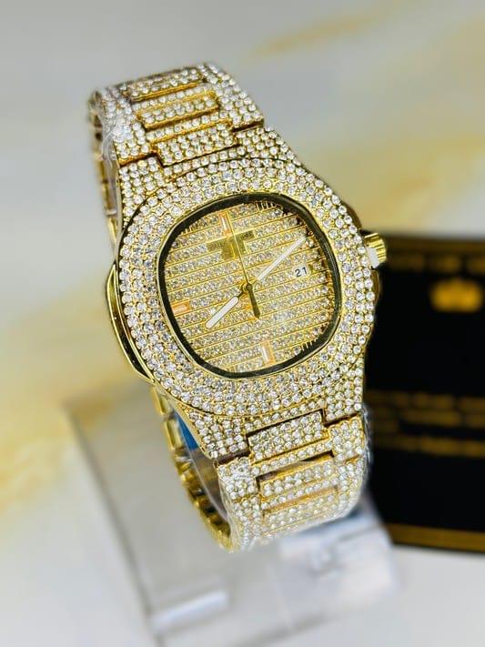 PATEK PHILIPPE BRANDED GOLD ICED WATCH