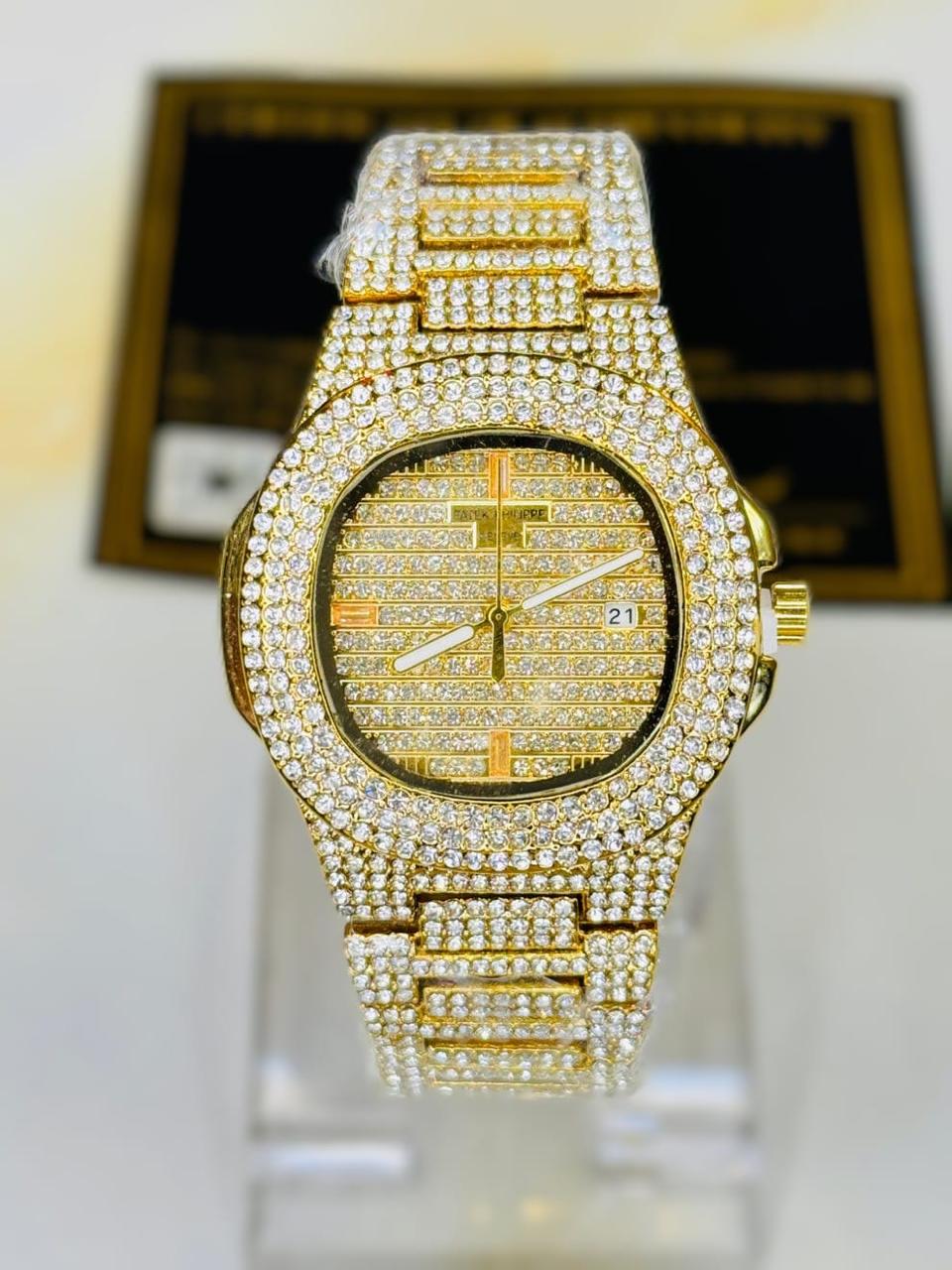 PATEK PHILIPPE BRANDED GOLD ICED WATCH