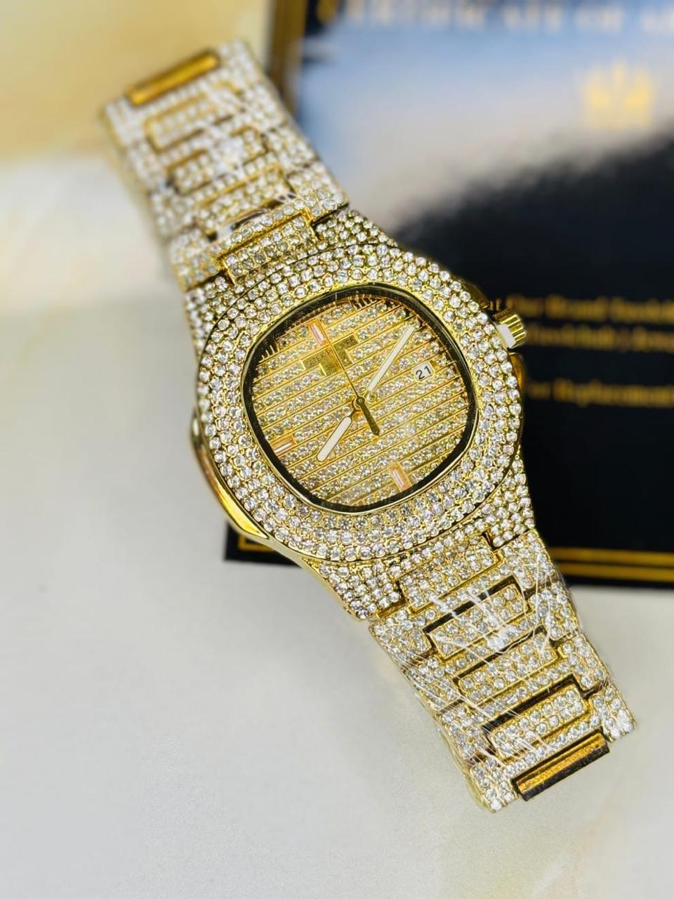 PATEK PHILIPPE BRANDED GOLD ICED WATCH